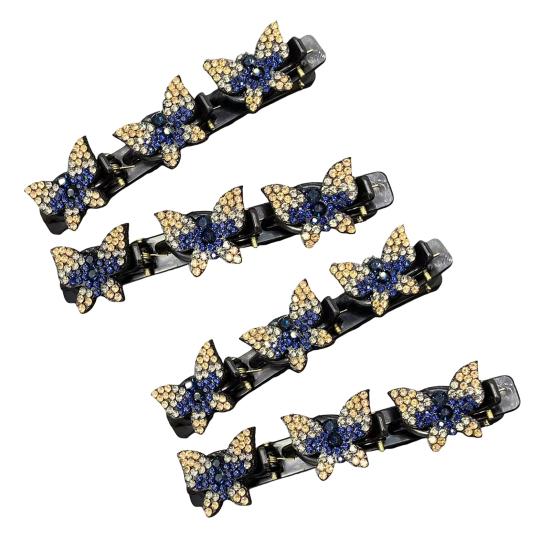 4Pcs Rhinestone Butterfly Hair Clip Head Back Braiding Hair Clamp Double Layers Hairpins Women