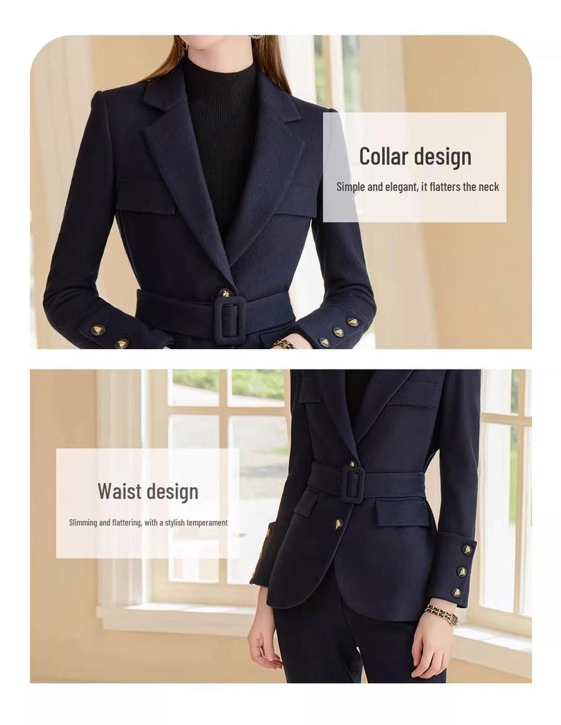 High-End Women's Winter Wool Blend Professional Suit for College Students and Interviews
