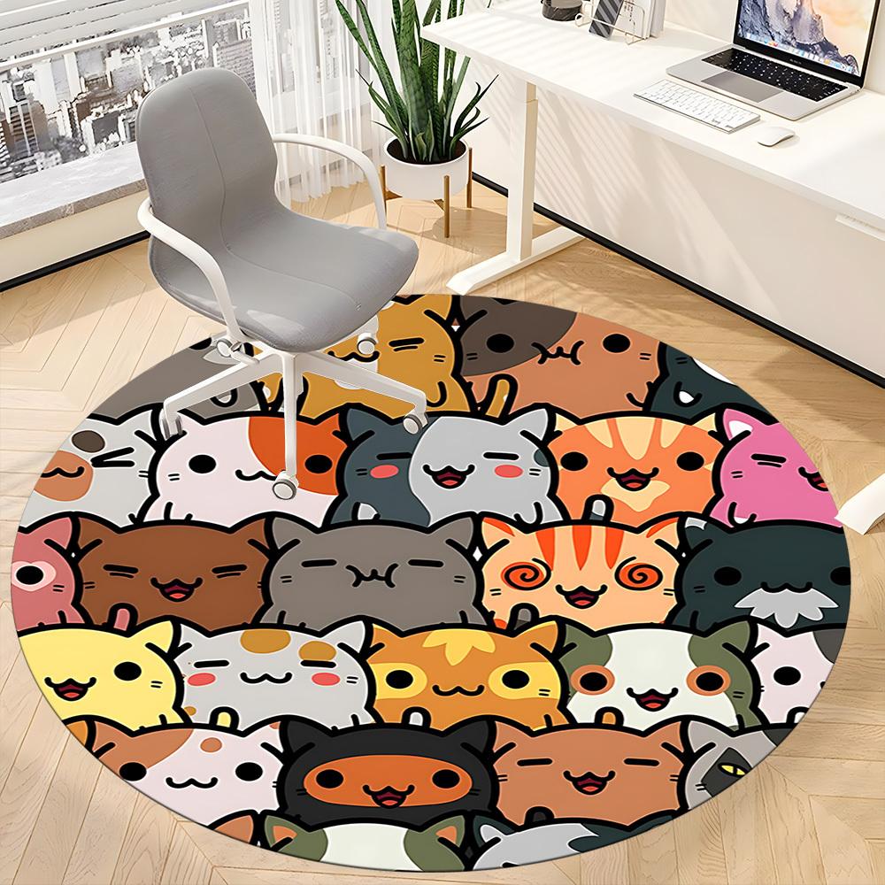 1pc Kitty Cats Office Round Area Rug, Indoor Mat Suitable ForOffice, Under Office Chairs Bedroom Living Room Home Decor, Room Deco n77