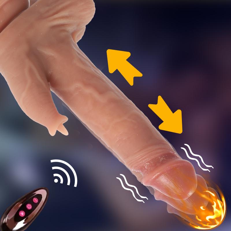 4-in-1 Simulated Testicles + Tongue + Penis 360° Rotation 10 Vibration Modes Remote Control Auto-Heating  Realistic Electric Dildo