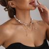 Modern Eight Point Star Necklace Short Length Neckchain For Women Edgy Street Style Jewelry With Faux Pearls Accent