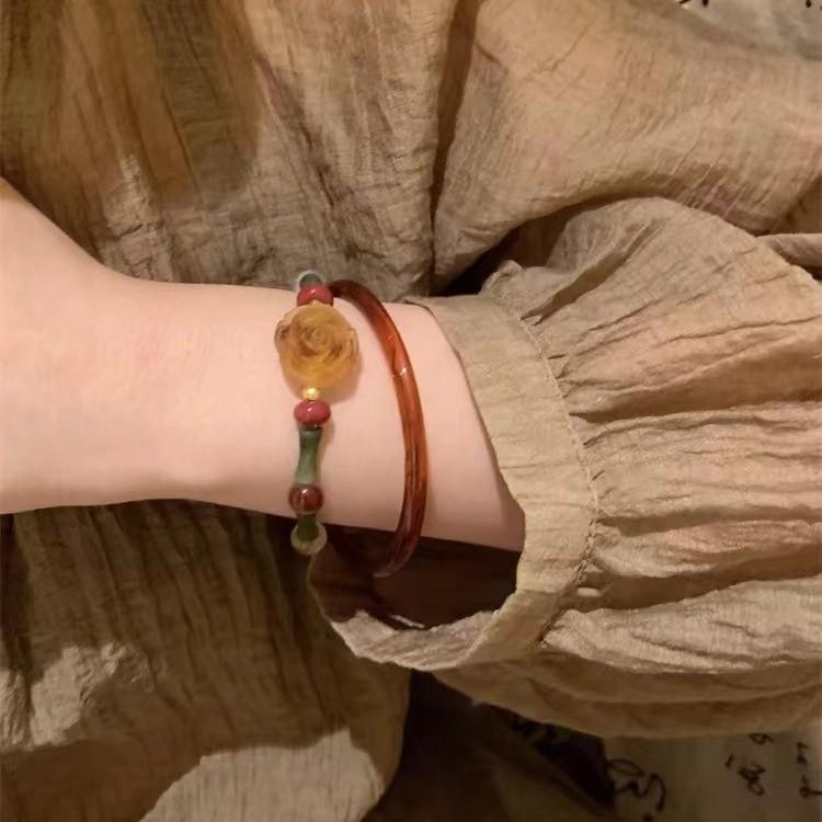 Luxurious Style Retro Handmade Bamboo Beaded Bracelet For Women Classic Chic Jewelry Resin