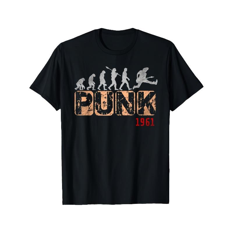 Classic 1961 Punk Rock T-Shirt - Worn-Out Retro 60S Band Shapes & Punk Typography - Traditional Fit Crew Neck Short Sleeve Tee S