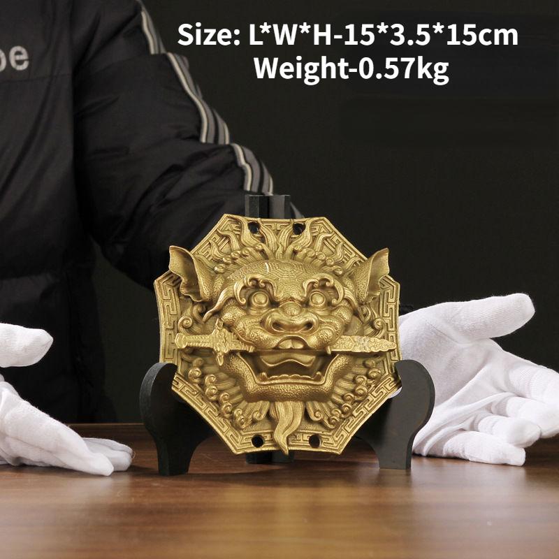 Lion Bite Sword Yellow Bronze Medal Bagua Mirror Gate Window Feng Shui Lion Tiger Head Swallowing Beast Rui Beast Ornament