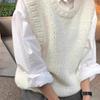 Women's Skin-Friendly Soft Korean College-Style White Sleeveless Gentle Crew-Neck Knitted Top Loose Sweater Vest Cardigan