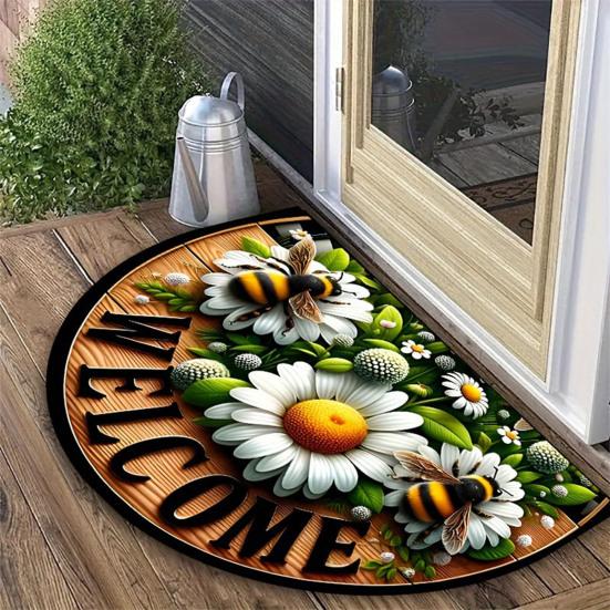 Front Door Mat Entrance Half Circle Rug Outside Entry Welcome Mat Doormat with Non Slip Rubber Backing for Front Door Entryway