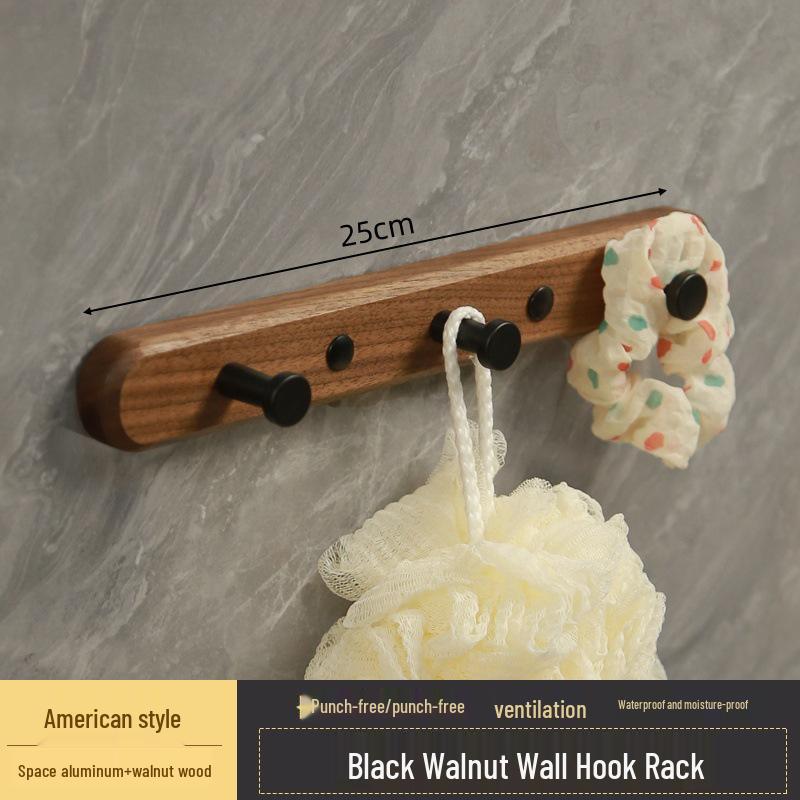 Walnut Wall-Mounted Hook for Clothes & Hats, No-Punch Installation for Door Back or Entrance Hall