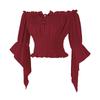 Women's Off Shoulder Blouse with Tie Front - Retro Color Mid Sleeve Casual Top for Summer, Daily Wear, and Fashion Outfits
