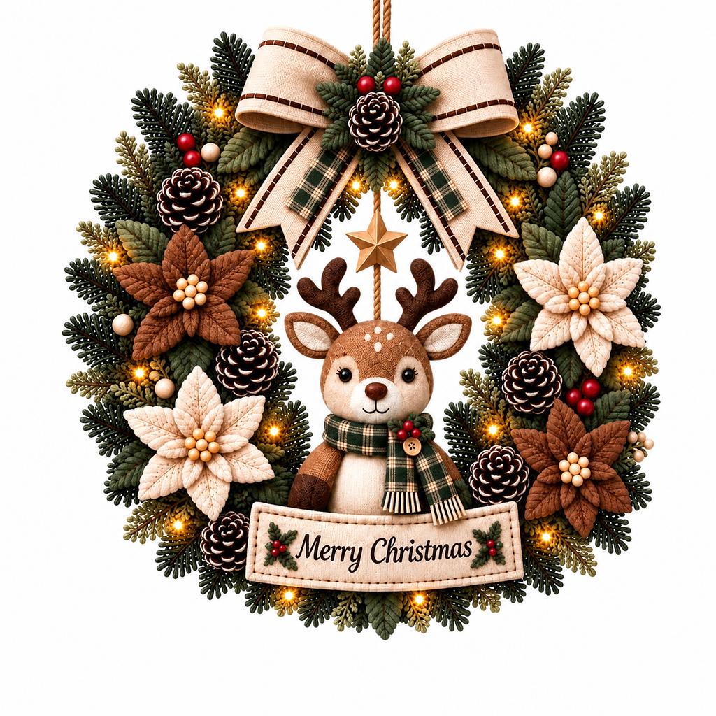 Christmas Reindeer Wreath DIY Material Kit: A festive, three-dimensional, and layered craft kit for creating decorative wreaths