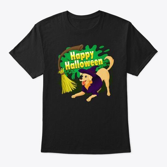 Golden Retriever Witch Happy Halloween T-Shirt Made in the USA Size S to 5XL S