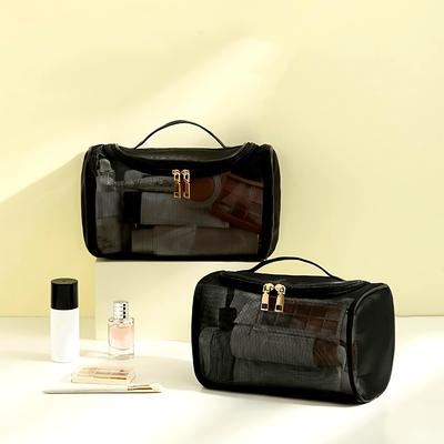 Trousse de toilette de voyage transparente en maille de grande capacité, organisateur de maquillage portable avec fermeture éclair pour articles de toilette et beauté, organisateur de maquillage de voyage