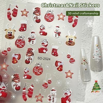 1 Feuille Relief Autocollant Nail Art Noël Arbre de Noël Élan Flocons de neige Autocollants Nail Art Noël Décalcomanies Manucure