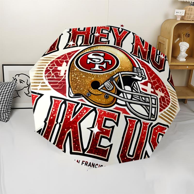 San Francisco 49ers LOGO Print Automatic Umbrella, 8 Rib Iron Frame, Plastic Handle, Suitable for Outdoor Travel &Daily , Ideal Gift