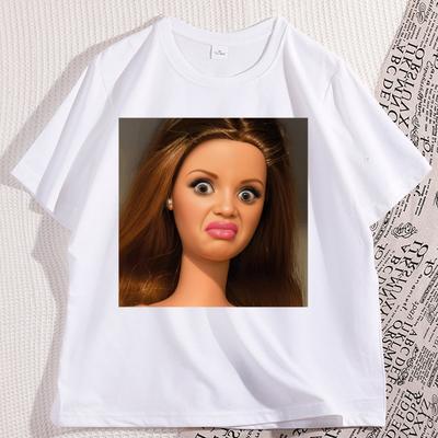 Funny Doll Face TShirt with Judging Aesthetic Tee Humor Graphic Tees Cotton Short Sleeve Round Neck Comfortable Clothes