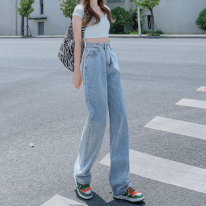 Adjustable High Waist Wide Leg Denim Jeans for Women - Straight, Loose, Floor-Length, Summer 2025.