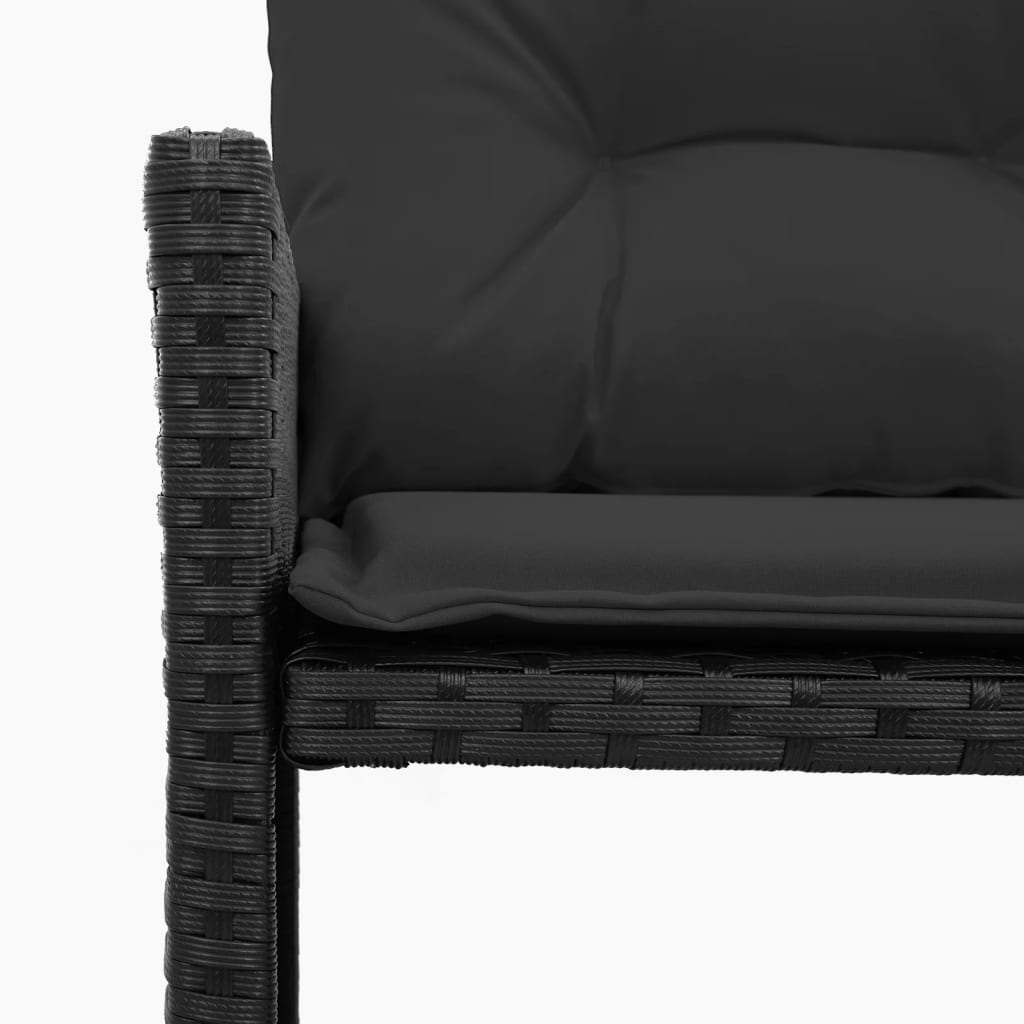 L Shaped Garden Sofa Set with Table and Cushions Black Poly Rattan