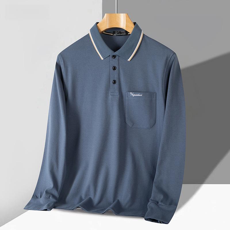 Dad Spring Jacket Middle-Aged And Elderly Men Long-Sleeve Polo Shirt 100% Cotton Base Shirt Grandpa Spring And Autumn T-Shirt