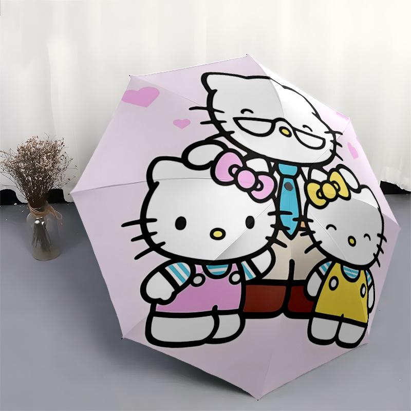 1pc Hello Kitty Automatic Folding Umbrella with Blue Tie Design - Portable 3-Fold Outdoor for Fans, Travelers, Everyday Use, Festive Gift.Z078