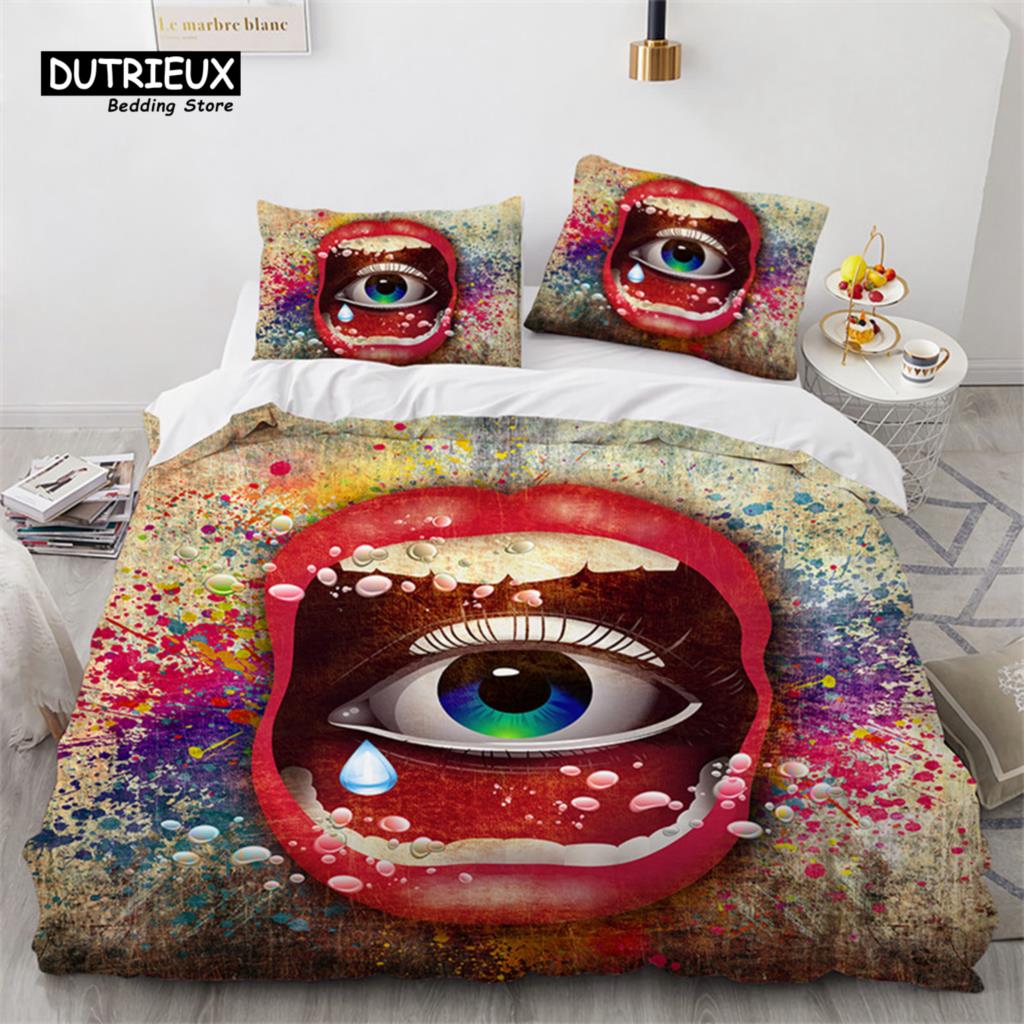 3D Barevný Oči Povlak na přikrývku Mikrovlákno Vintage Vševidoucí oko Tetování Povlak na přikrývku Boho Mandala Ložní souprava Plná Jednolůžková King Size