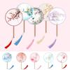 Half Transparent Round Hand Fan Long Handle Silk Fan Hanfu Embroidered Fan  Dance Performance