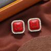 925 Silver Needle New Trendy Retro Fashion Turquoise Pattern Earrings Women's Niche Premium Temperament Crystal Red Earrings