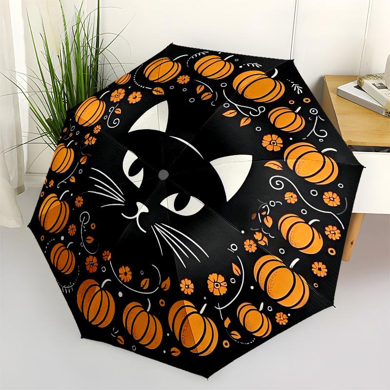 

1pc Halloween Cat Wreath Design Umbrella with Plastic Handle,Suitable for All Seasons Home Travel Outdoor UmbrellaM1129