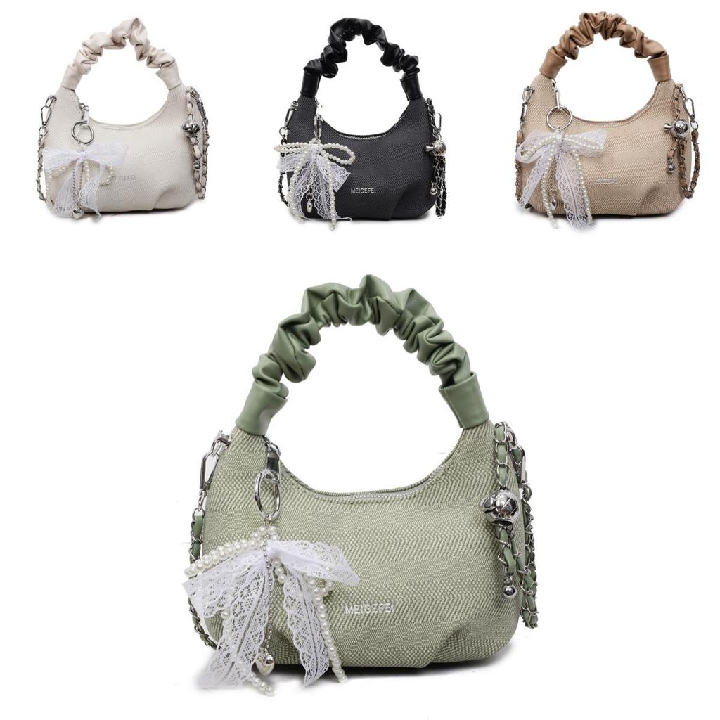 Dumpling Shape Pu Clutch Bag With Zipper Closure And Chain For Casual Day Out