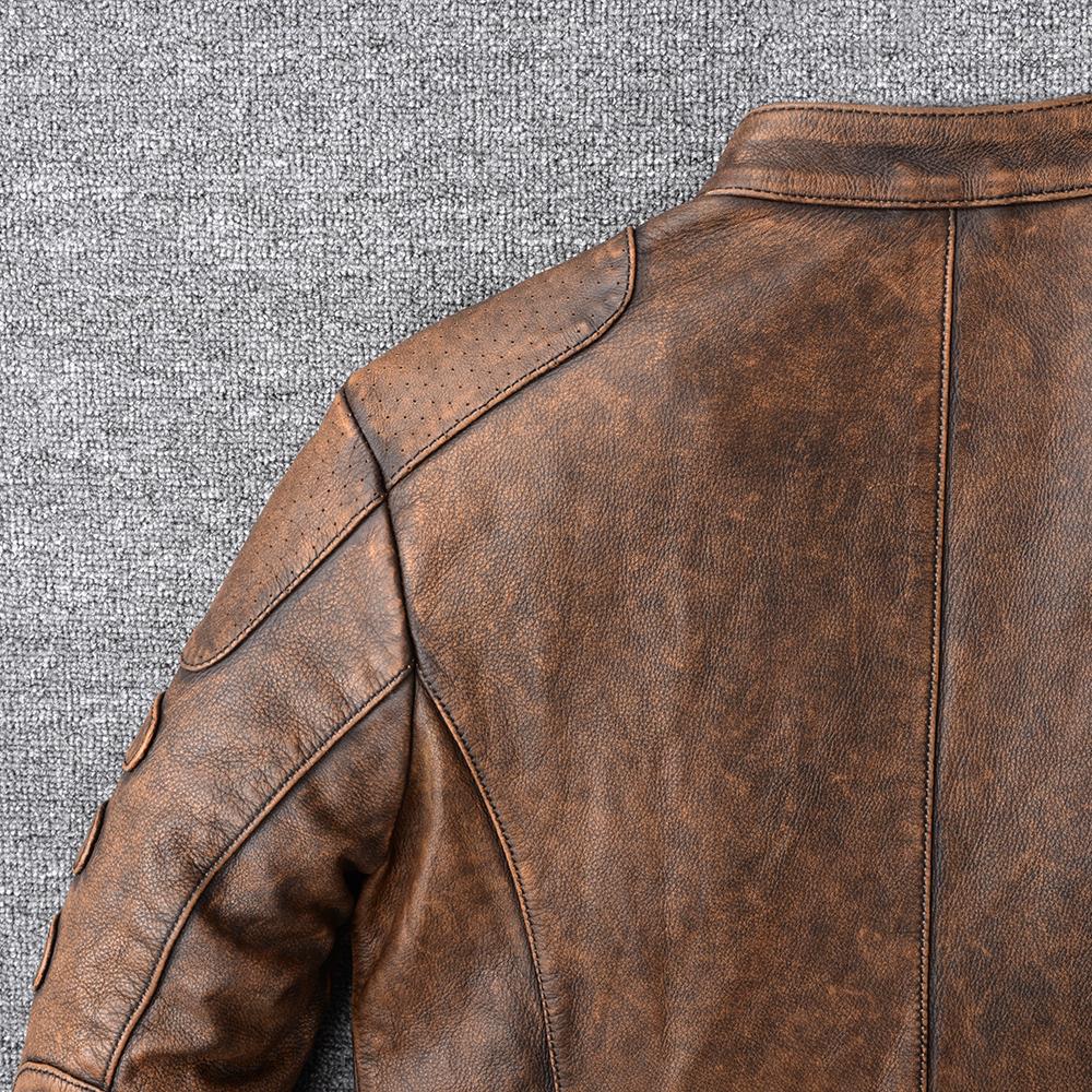 Vintage Yellow Brown Genuine Cowhide Leather Jacket Men Natural Cow Leather Jackets Soft Slim Fit Man Short Coat Autumn Clothing