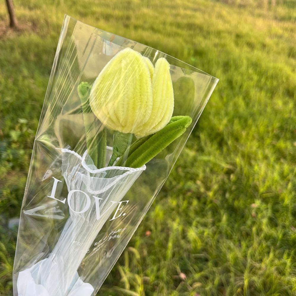 Romantic 30cm Knitting Flower Rose Tulips Handmade Gifts Knitted Tulip Bouquet Crochet Fake Floral Wedding Party Decor