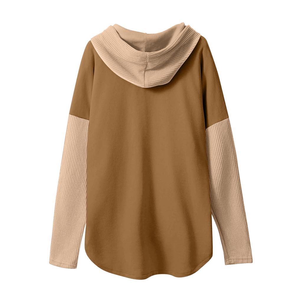 Women's Casual Splicing Long Sleeve Cardigan Hooded Sweatshirt Jacket With Pockets