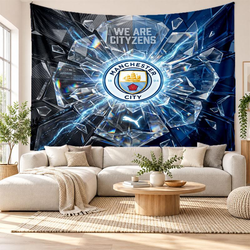 Manchester City Wall Tapestry, Soft Fabric Wall Hanging, Decorative Backdrop For Bedroom Home Wall Art