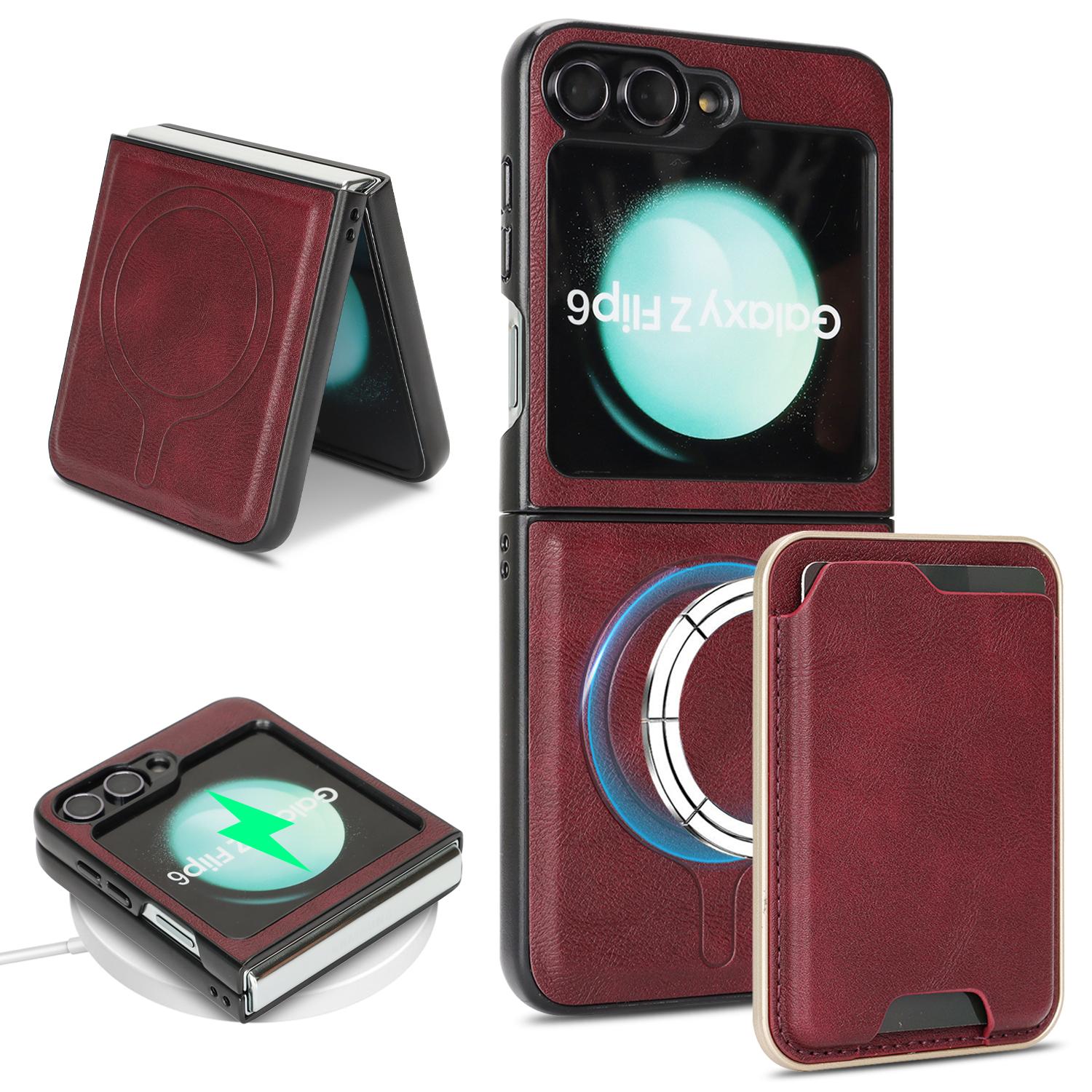

For Samsung Galaxy Z Flip6 5G Magnetic Case Ultra Thin Card Holder PU Leather Coated TPU Cover