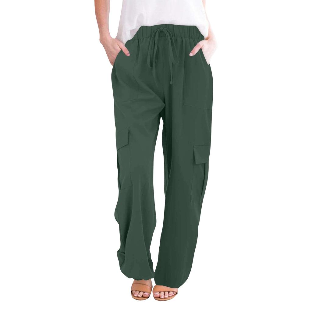 Women's Spring Fashion All-match Drawstring Solid Color Pocket Casual  Pants