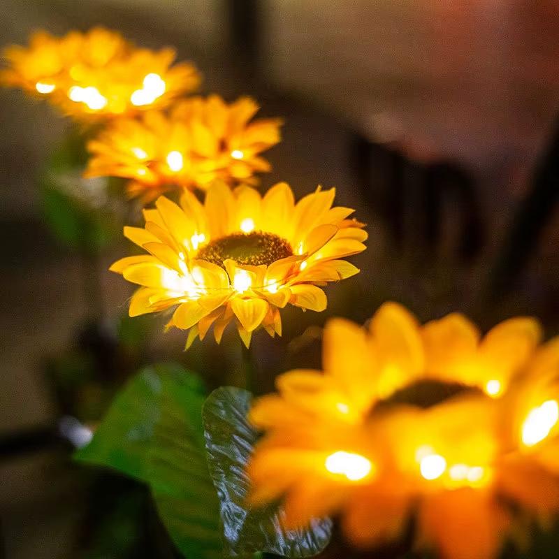 Solar Sunflower Garden Lights 1/3 Heads Waterproof Outdoor Decorative Lawn Lamp for Yard Pathway Wedding Christmas