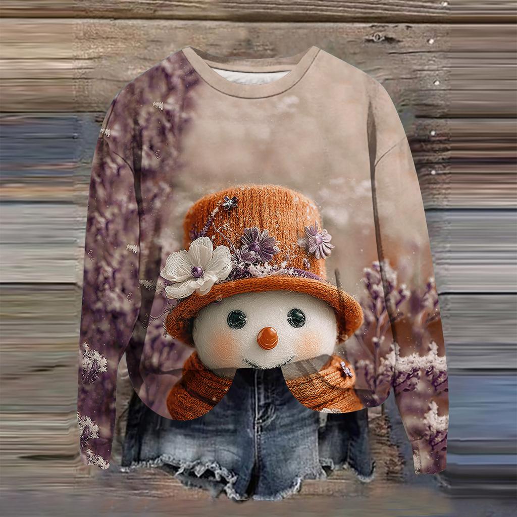 Women's Fashion Printed Long Sleeve Loose Round Neck Sweatshirt Top Fall