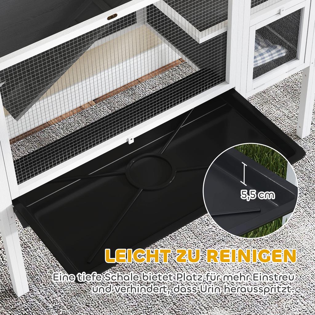 Small Animal Hutch for Dwarf Hamsters, Rabbits, Guinea Pigs, with Accessories, Elevated Design, Wood, Metal, Grey