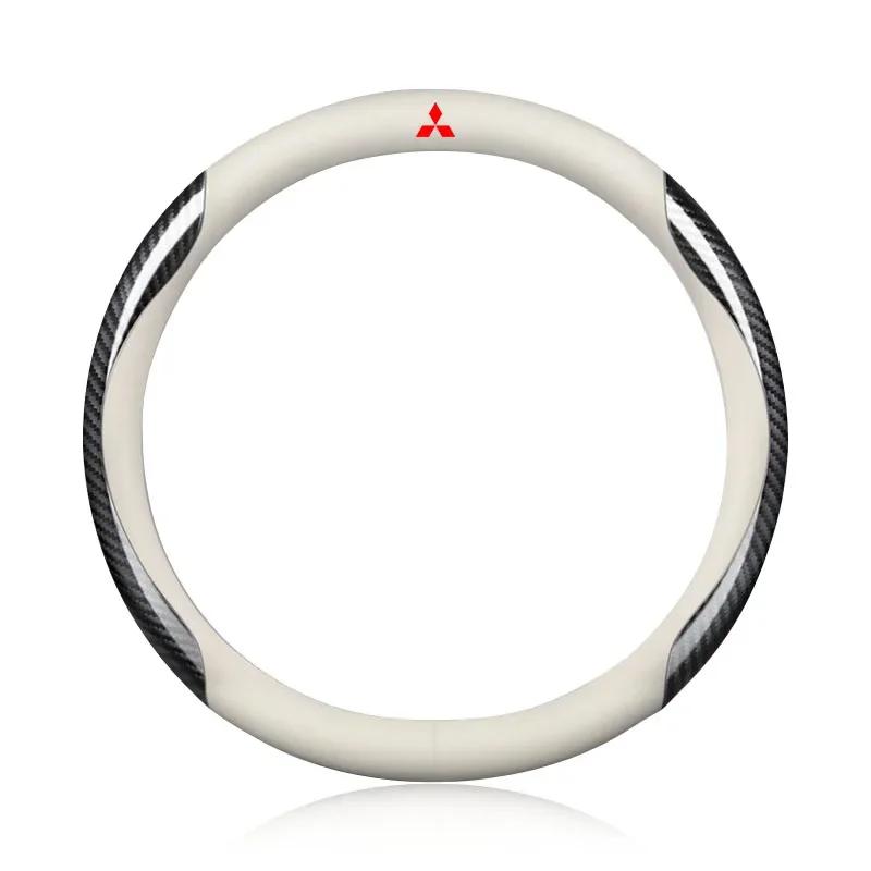 

1Pcs Leather Carbon Fiber Car Steering Wheel Cover Car Accessories for Mitsubishi Lancer Outlander 3 ASX L200 Ralliart 10 3 9 EX белый