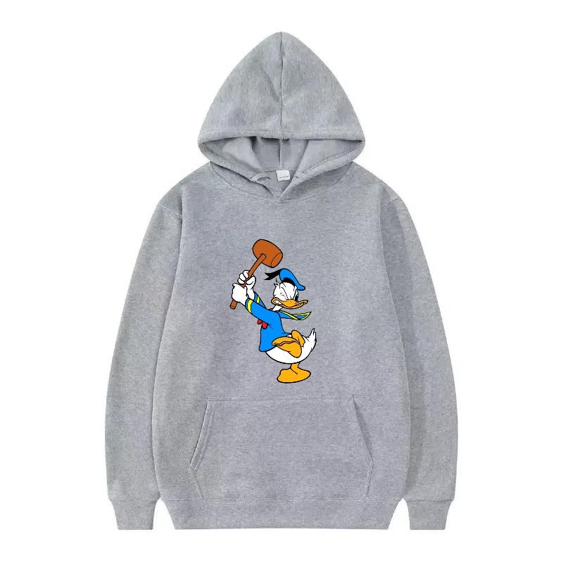 Disney Donald Duck Muster Damen Fleece Sportlich Locker Grau Herbst Oberteile Kleidung Pullover Damen Günstig Y2k Hoodies Herren Sweatshirts