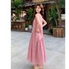 Lazy Wind Pink Cotton and Linen Sleeveless Dress Women's Summer Loose and Thin Temperament Vacation Travel Photo Long Dress Tide