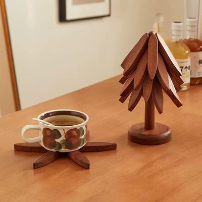 Walnut Color One Tree Design Moso Bamboo Trivet Heat Resistant Home Table Decorative Ornament Cup Mat