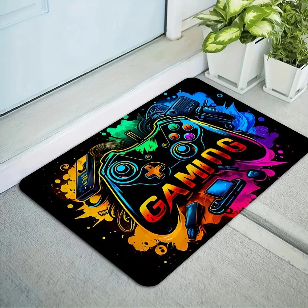 Game Controller Print Welcome Doormat 2D Flat Print Non-Slip Floor Mat for Game Room Bedroom Living Room Kitchen Entryway Rug