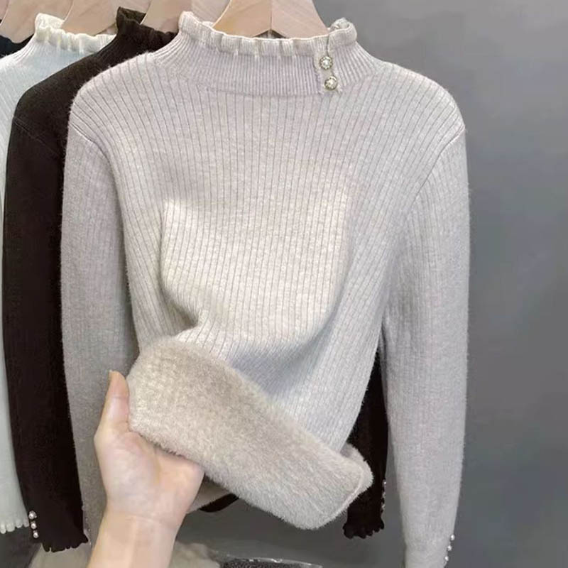 Sweater for Women Autumn Winter Thickened  Warm Knitted Stretchy Long Sleeve Oversize Tops