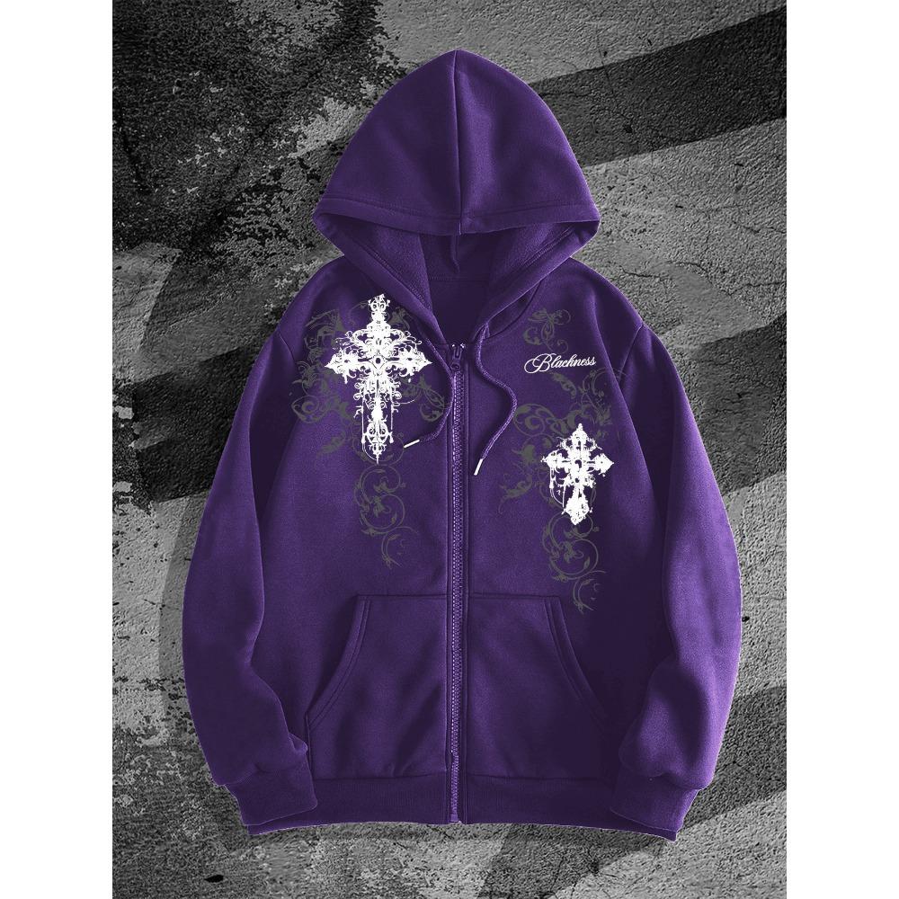 Street Trendy, Cool, Carved, Cross, Vine Totem, Printed Zipper, Hooded Cardigan, Hoodie, Millennium Wasteland Style