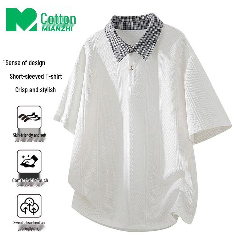 Men s Summer Plaid Polo T-Shirt XL в белую клетку