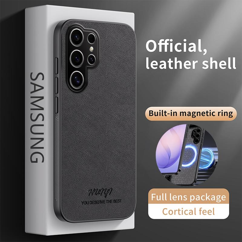 Business Retro Leather Built-in Magnetic Case For Samsung Galaxy S26 Ultrra S25 Plus Skin-friendly Shockproof Protect Slim Cover