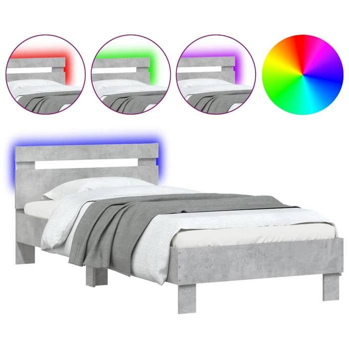 VidaXL Bed Frames Headboard and LED Lights, Single Bed with Slatted Base, Adult Bed, Bedroom Furniture, Modern, 838746