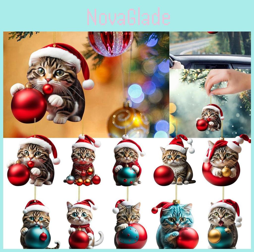 Creative Christmas Cat Hanging Ornament Acrylic Car Decoration For Holiday Cheer