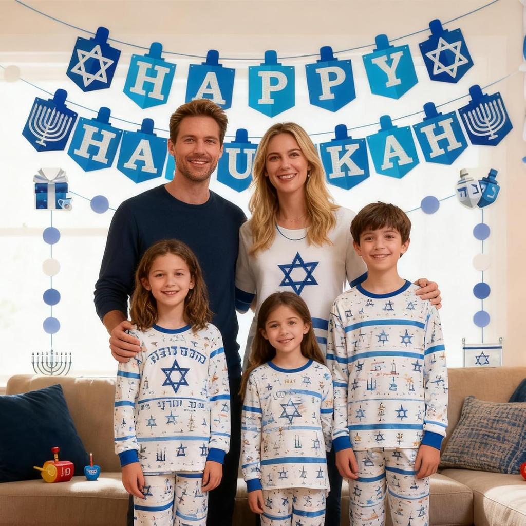 Hanukkah Decorations Banner Happy Hanukkah Banner Party DIY Decor Garland for Home Indoor Blue Glitter Supplies