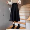Elegant Black Plus-Size High Waist Leather Midi Skirt for Women - Autumn/Winter