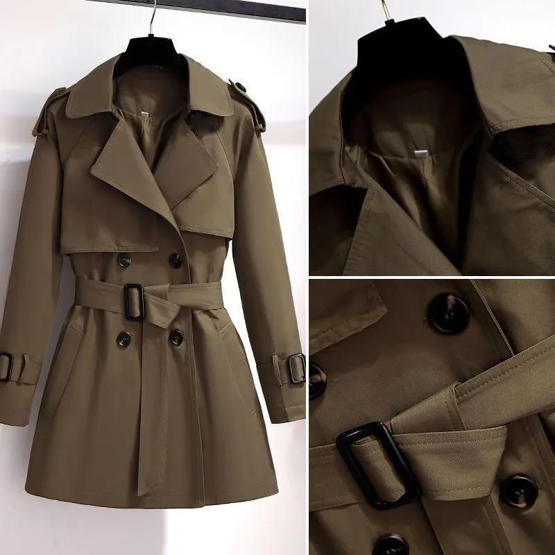 Women's Mid-Length Korean Style Trench Coat - Chic British Design